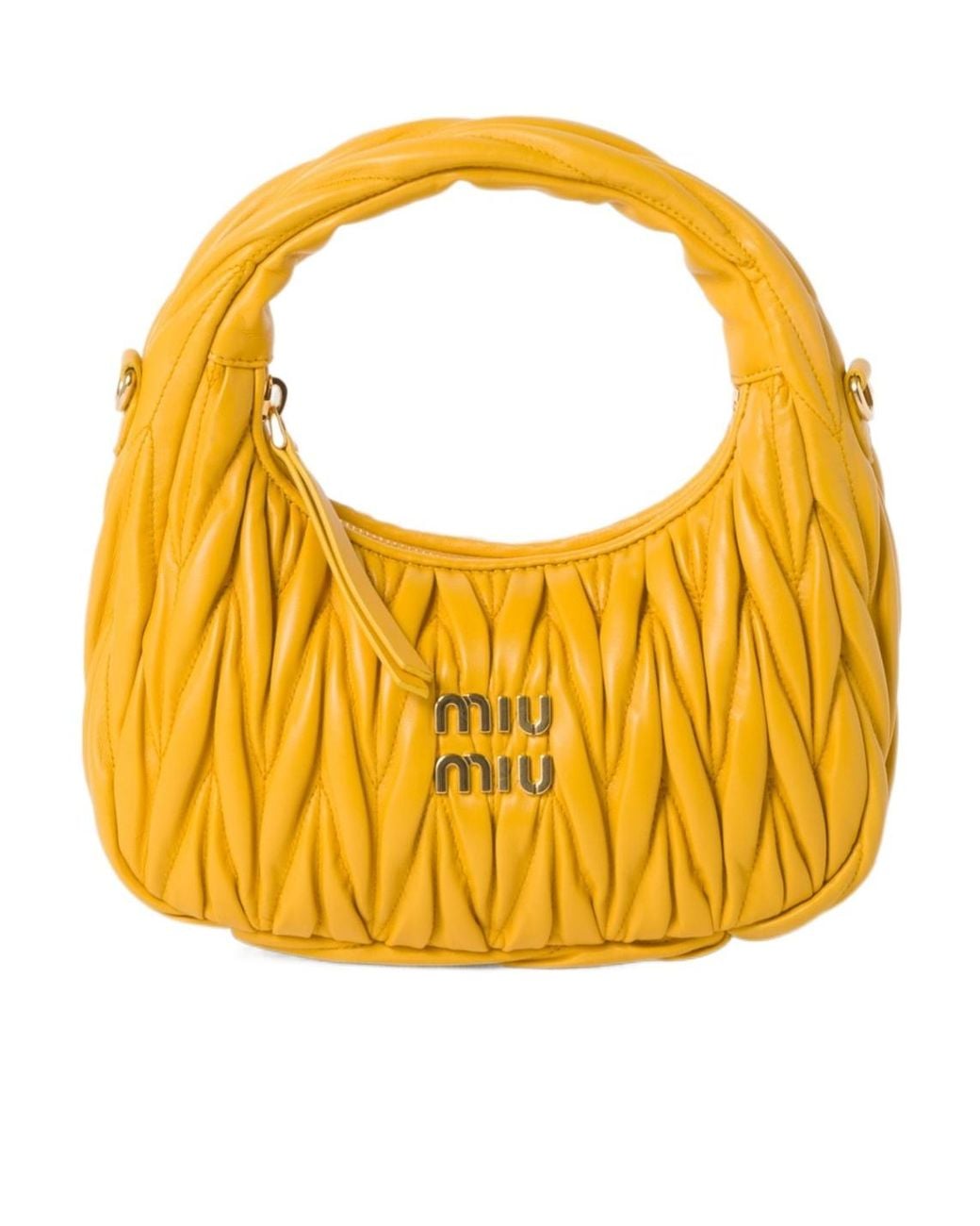 Miu Miu Yellow Wander Matelassé Nappa Leather Hobo Bag