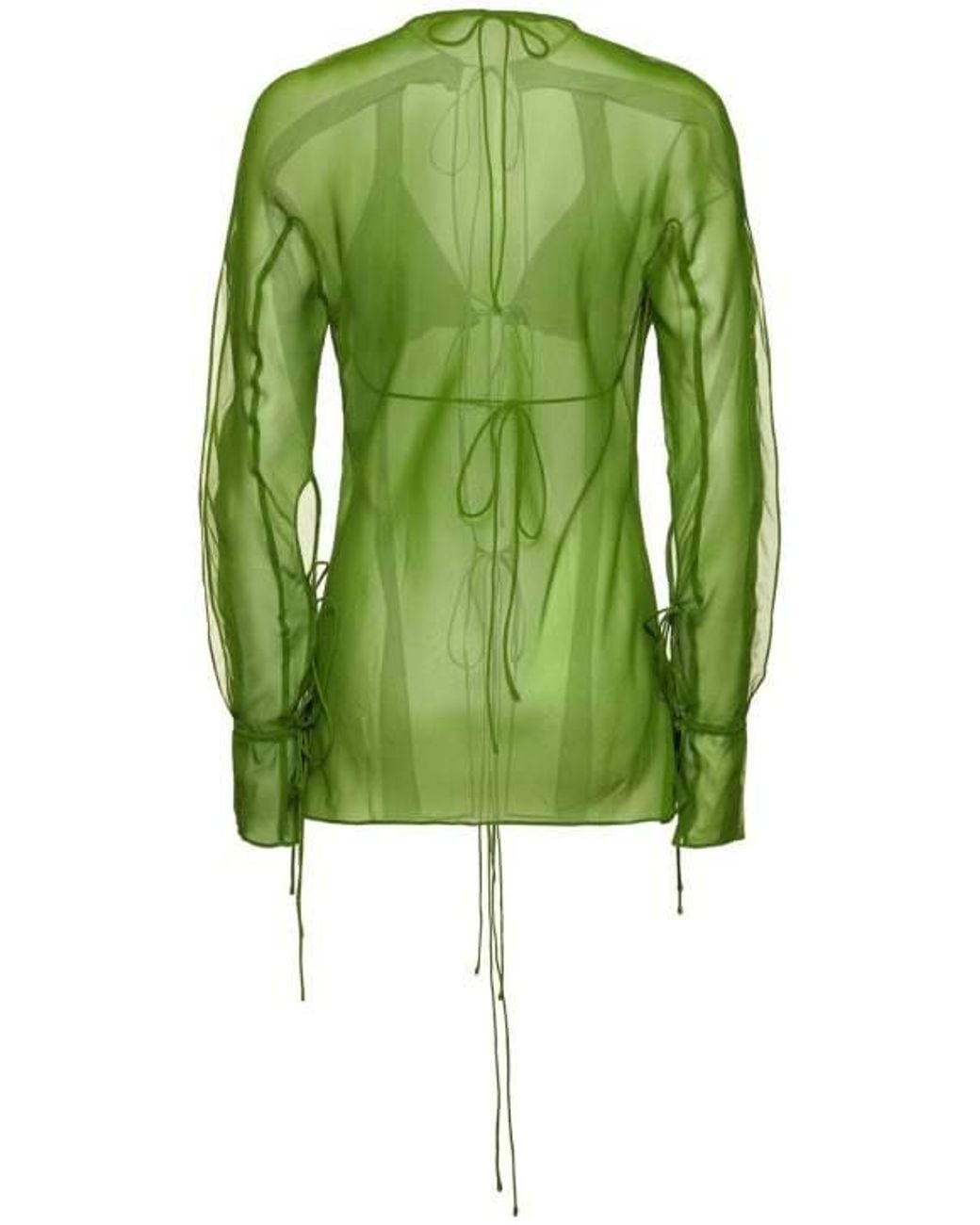 Christopher Esber Green Silk Chiffon Open Blouse Shirt Bra Set