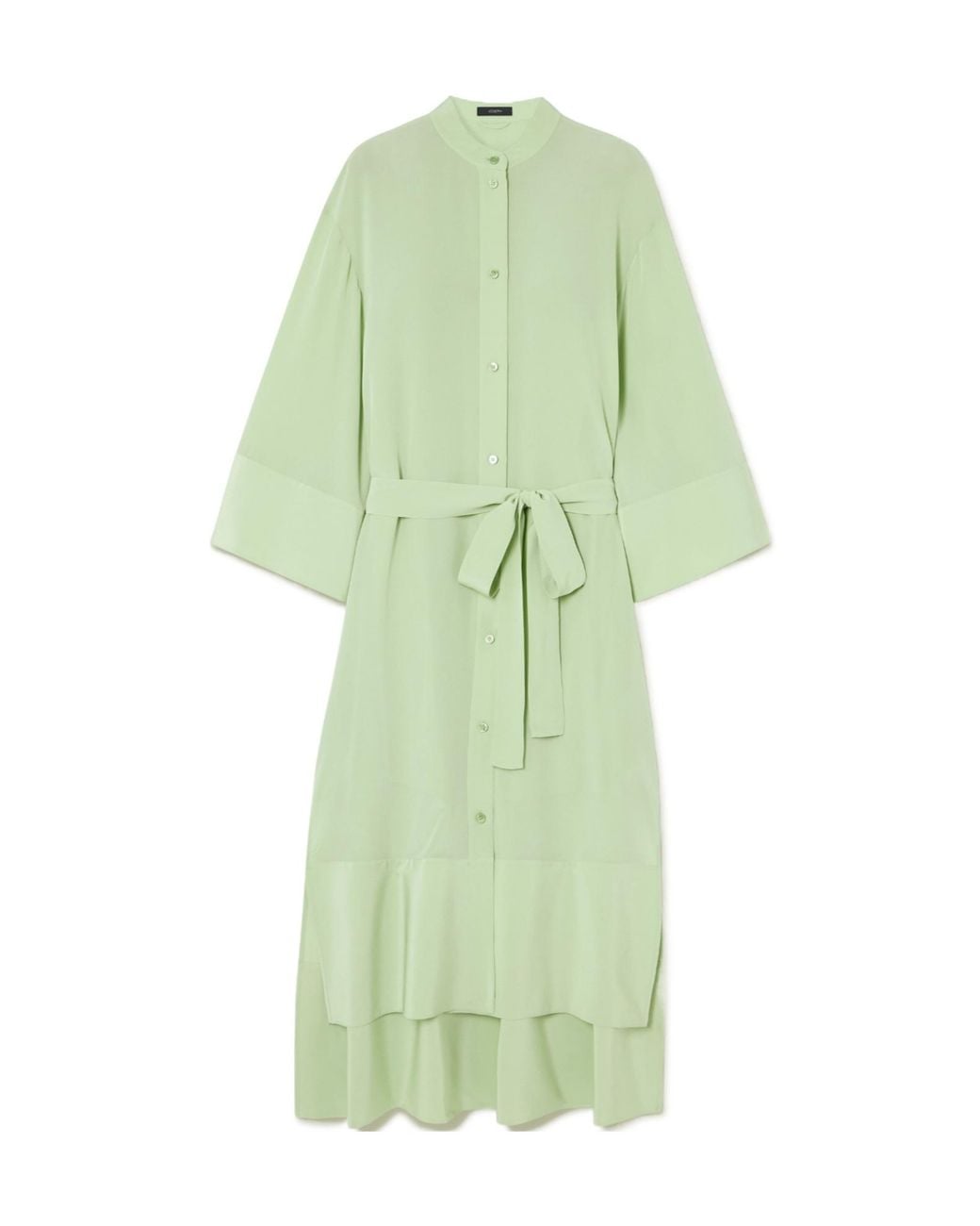 Joseph Green Darious Belted Pleated Silk-Crepe Midi Dress