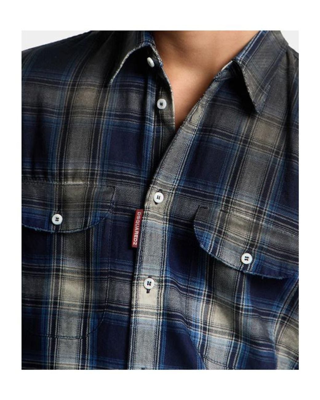 DSquared² Blue Long Sleeve Checked Shirt for men