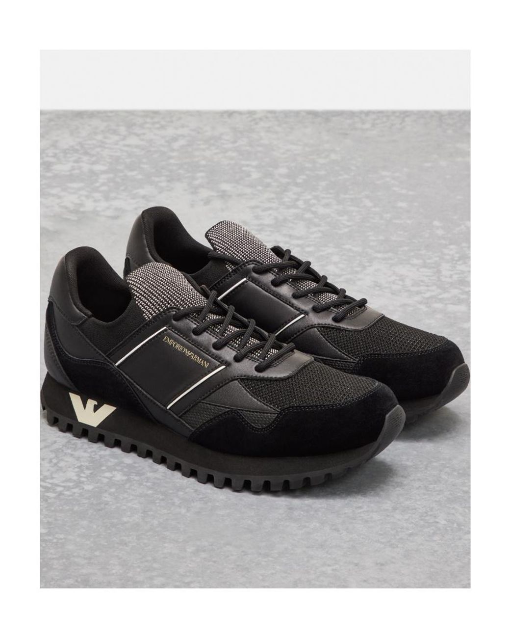 Emporio Armani Black Panelled Logo-Print Sneakers for men