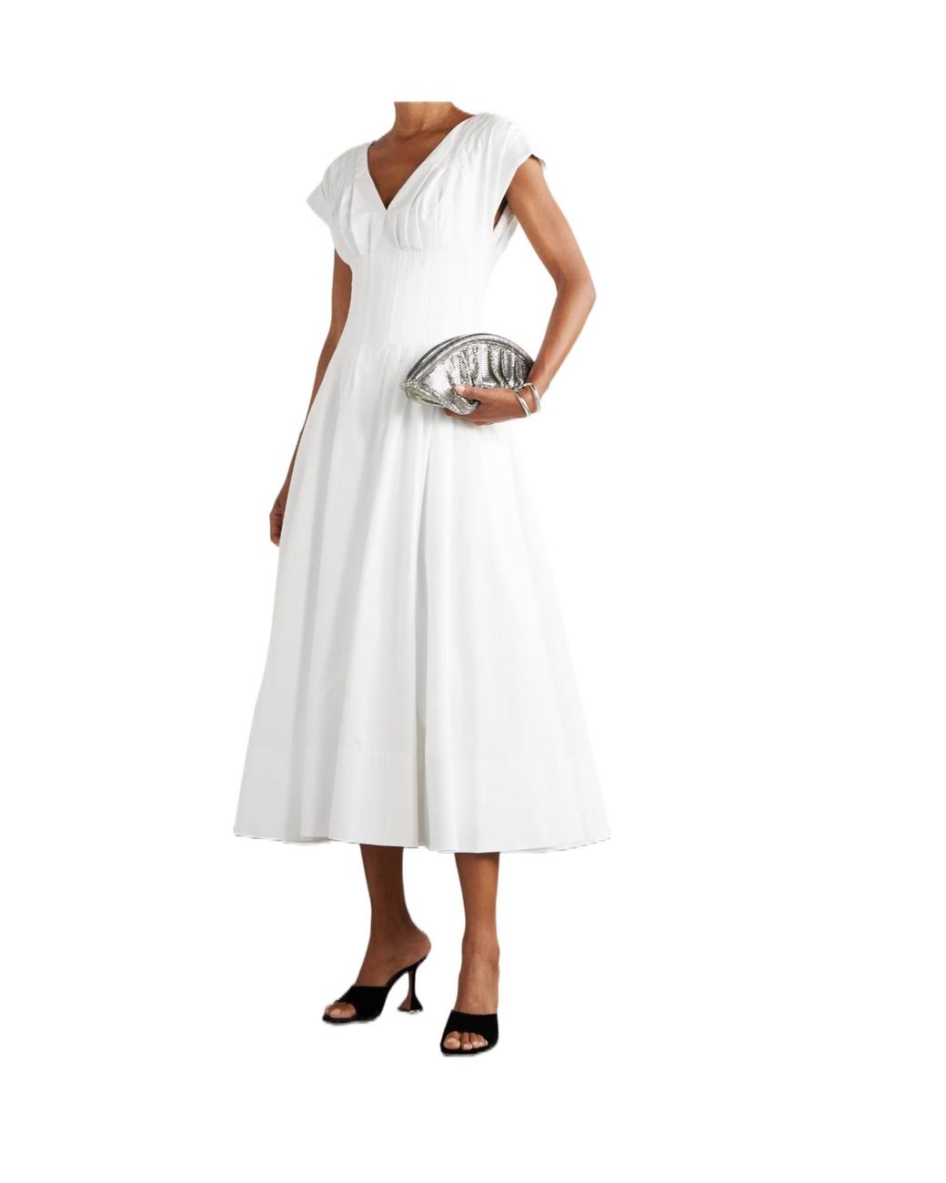 Jonathan Simkhai White Nina V-Neck Pleated Midi Dress