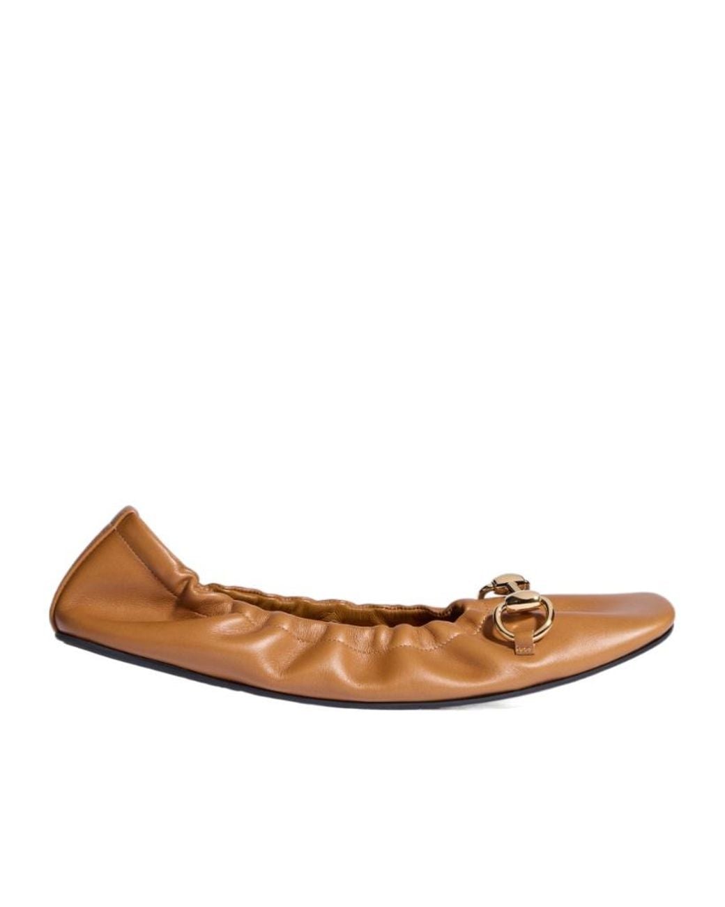 Gucci Brown Horsebit Detailed Ballet Flats