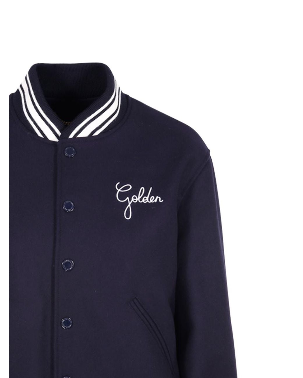 Golden Goose Deluxe Brand Blue Logo Embroidered Striped Baseball Jacket