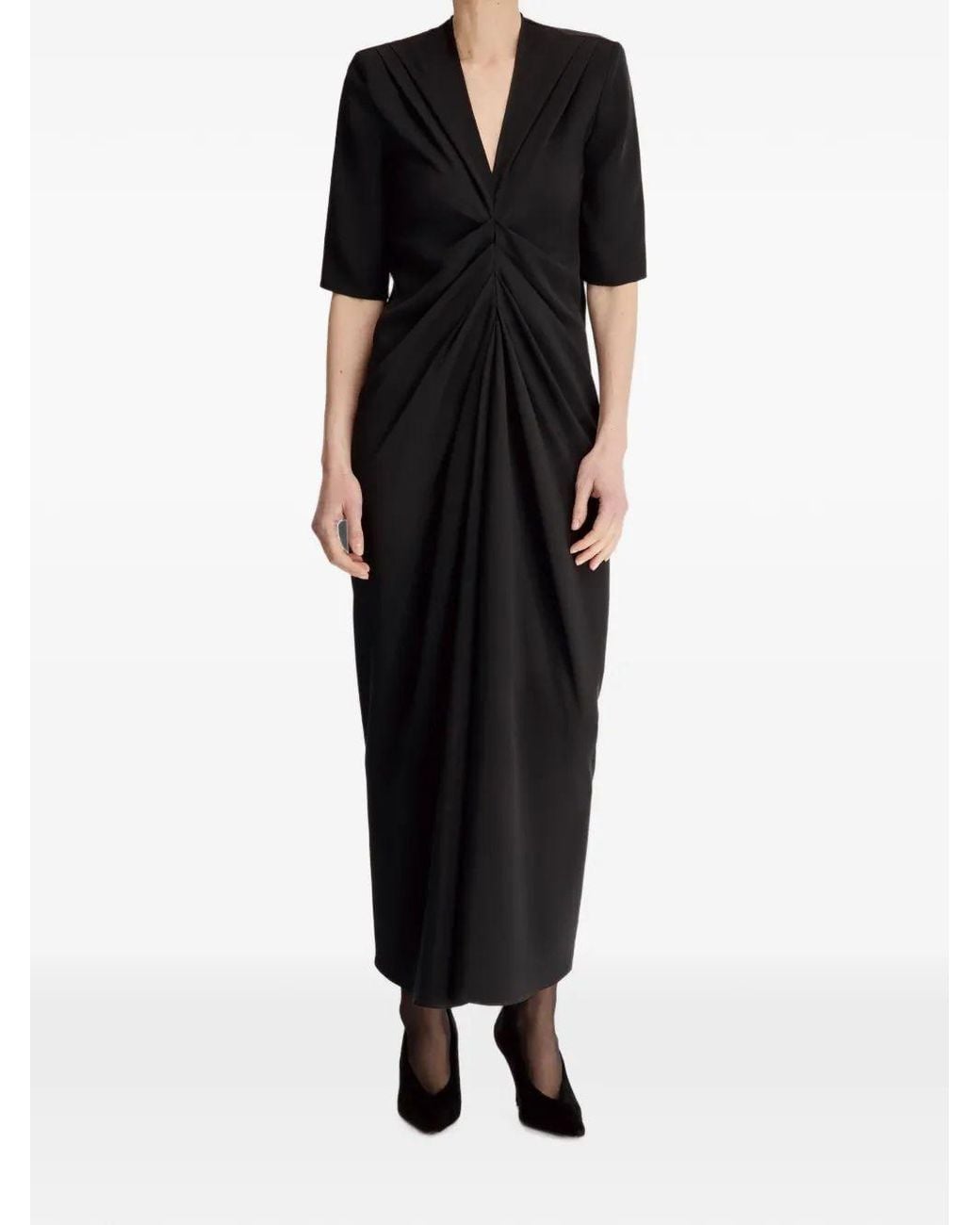 Loulou de Saison Black V-Neck Ruched Maxi Dress