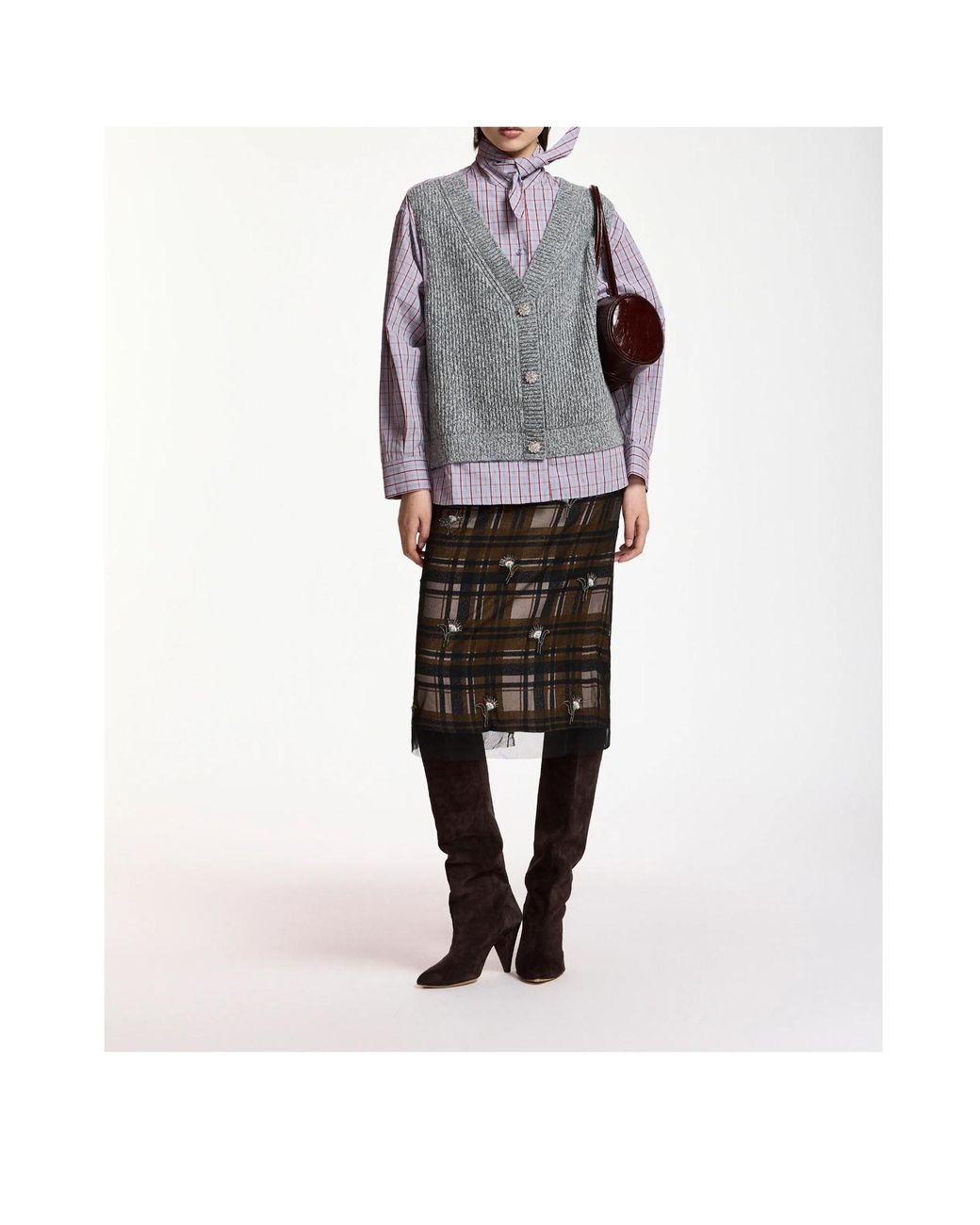 Essentiel Antwerp Gray Kute Check Knitted Jacket
