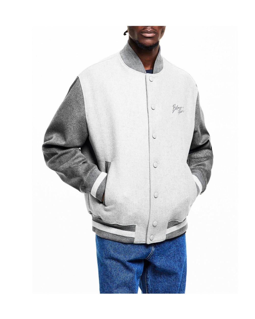 Balmain Gray Stylish Baseball Jacket for men
