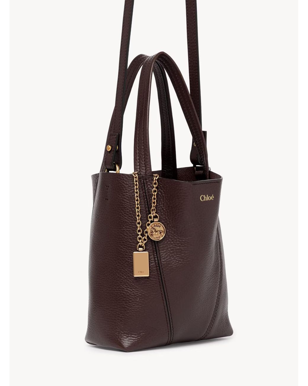Chloé Brown Chloé Spin Logo Printed Small Top Handle Bag