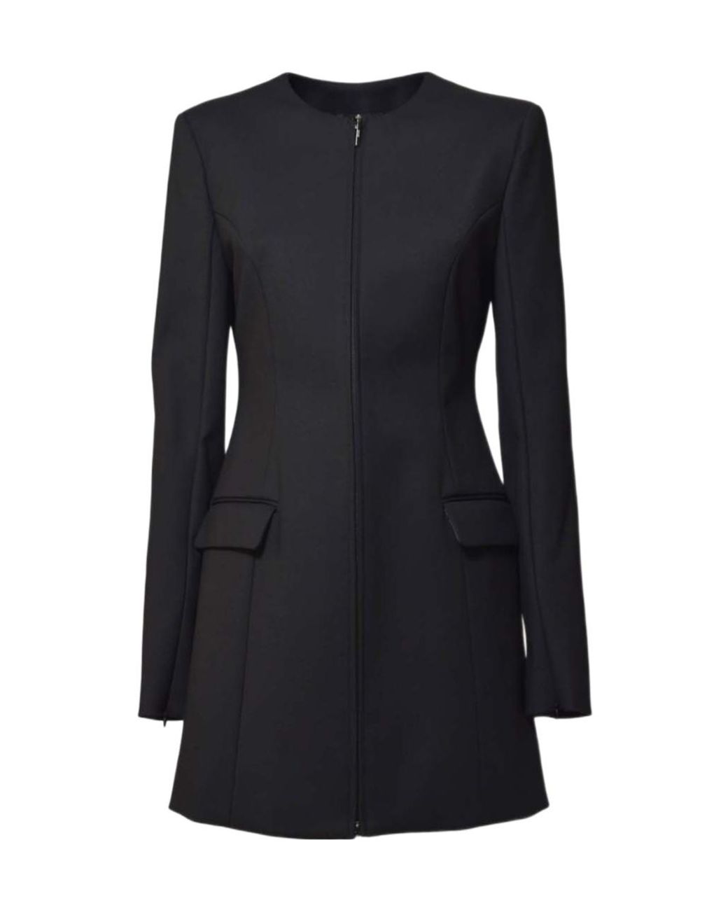 MSGM Black Zip-Up Crewneck Coat