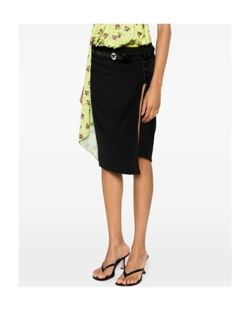 Coperni Black Belted Ruched Midi Skirt