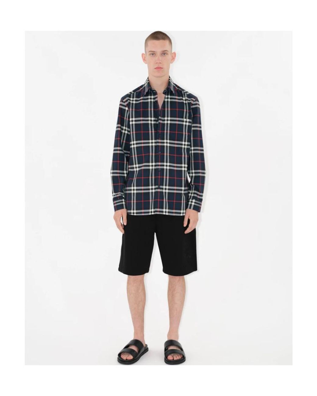 Burberry Blue Check-Pattern Long Sleeved Shirt for men