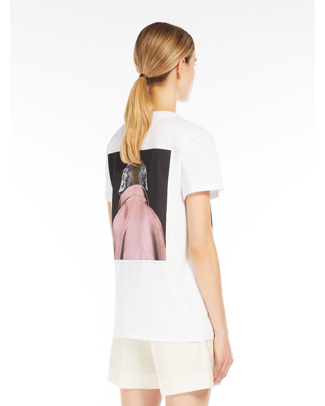 Max Mara White Cipria Graphic Printed Crewneck T-Shirt
