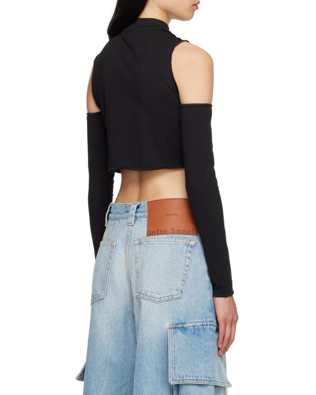 Palm Angels Black Logo Embroidered Cut-Out Detailed Top