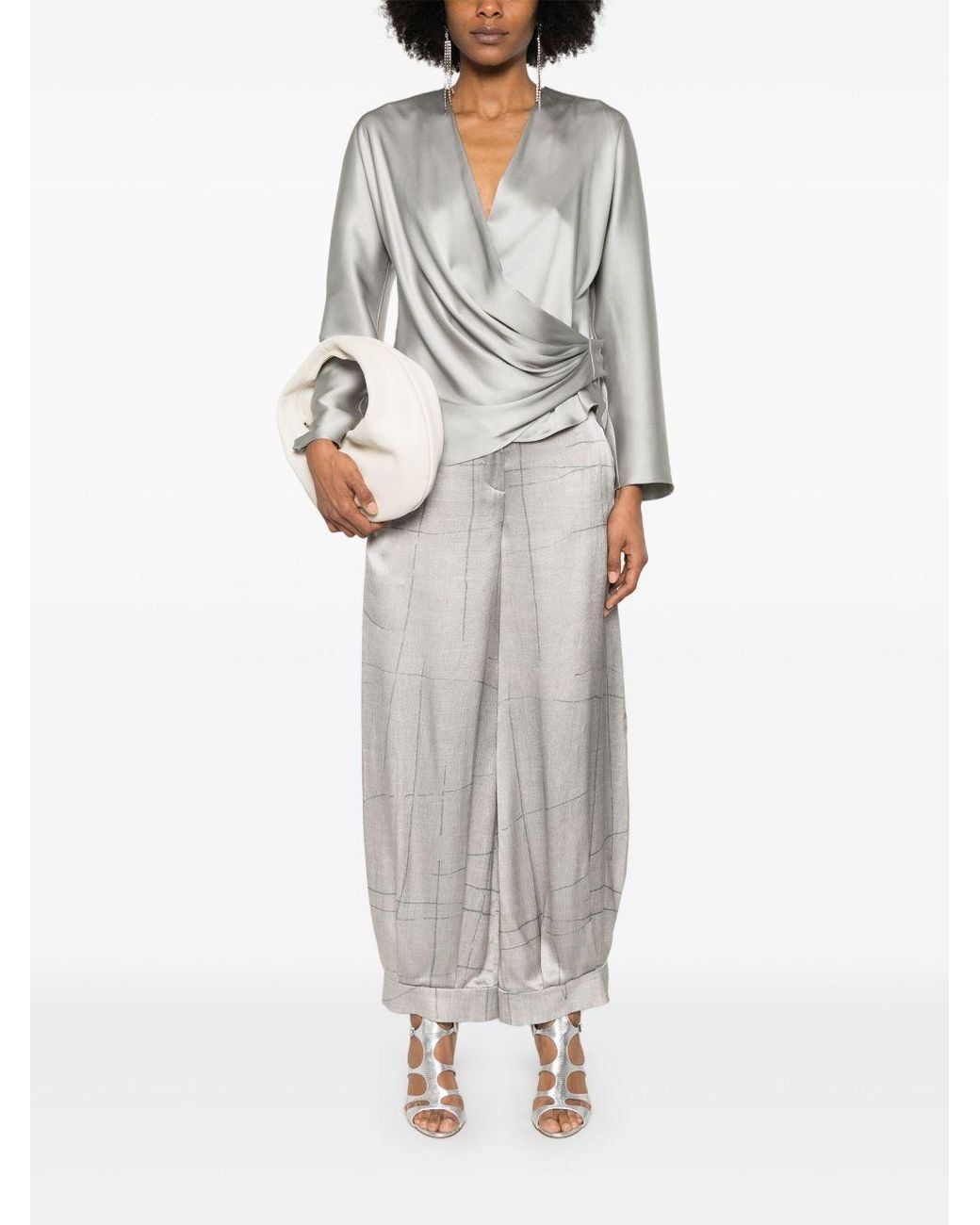 Giorgio Armani Gray Wrap Design Draped Blouse