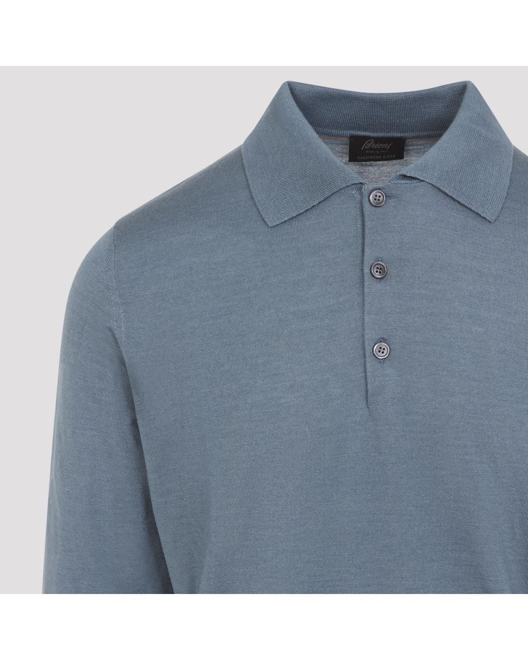 Brioni Blue Long-Sleeve Polo Knitted Sweater for men