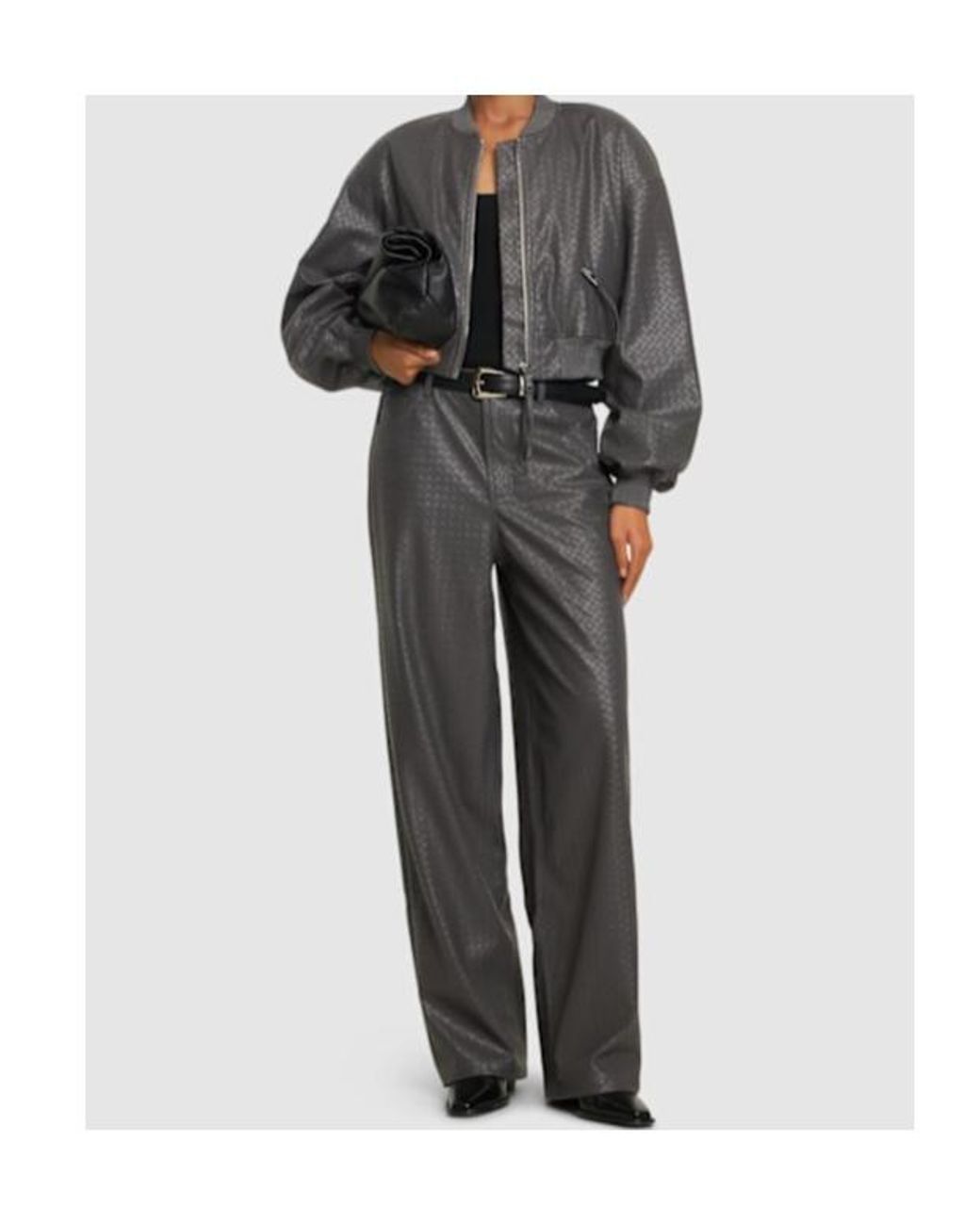 ROTATE BIRGER CHRISTENSEN Gray Weaved Printed Casual Pants