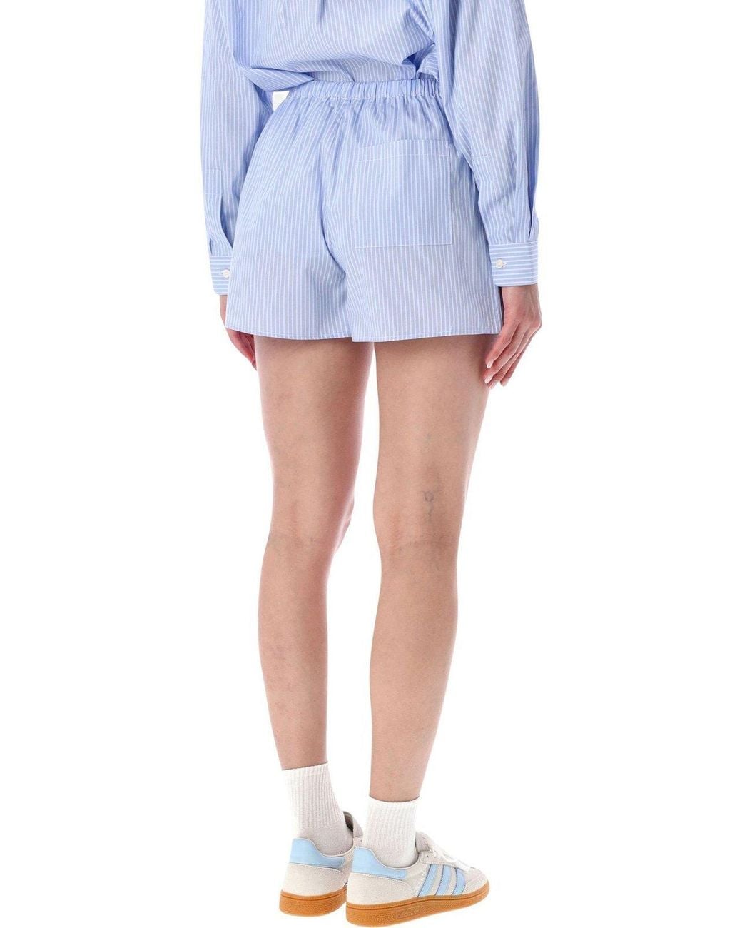 Sporty & Rich Blue Striped Elasticated Waistband Shorts