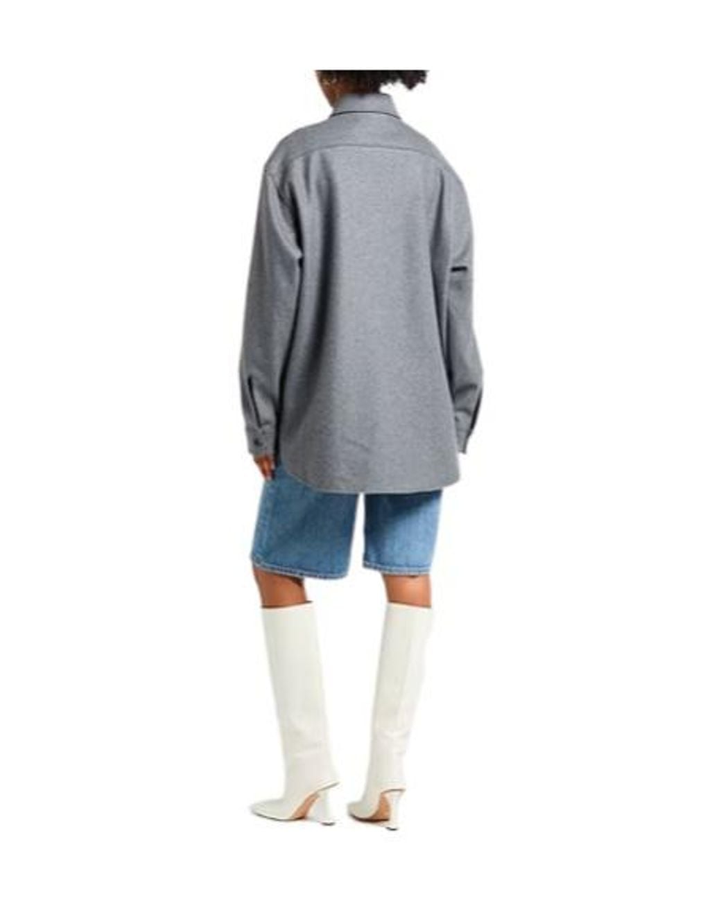 Max Mara Gray Solidcolor Wool Shirt Jacket