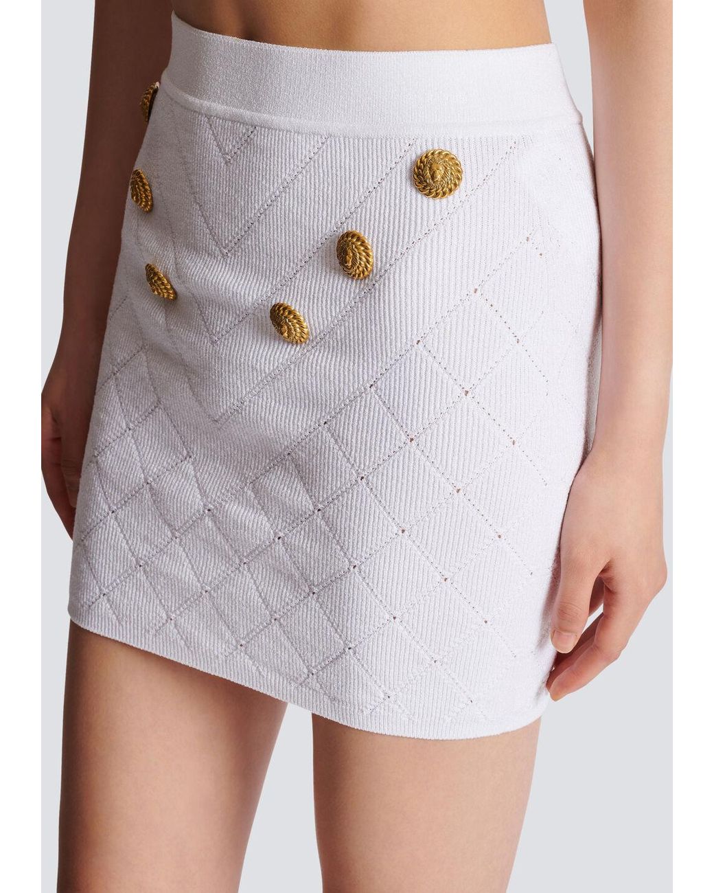 Balmain White Knit Button-Detail Mini Skirt