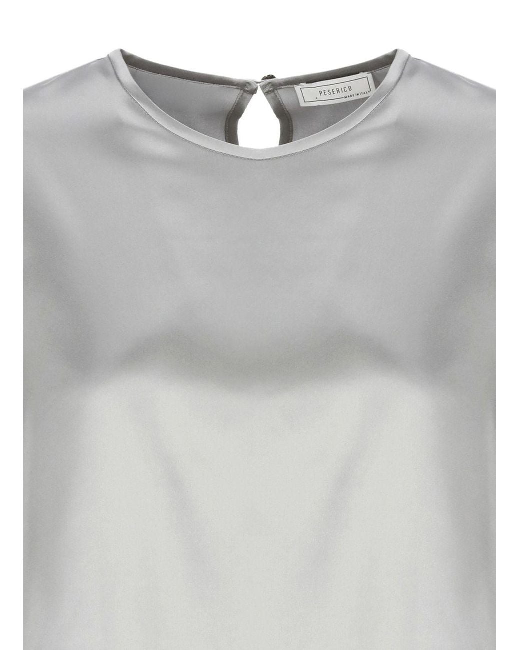 Peserico Gray Beaded-Cuff Silk Blouse