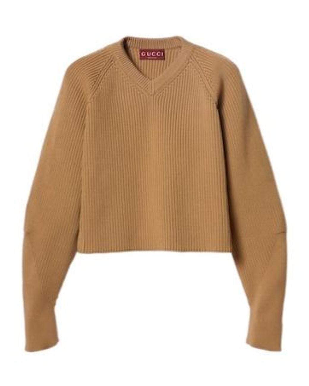 Gucci Natural V-Neck Ribbed-Knit Sweater