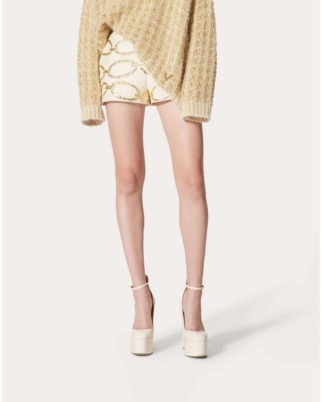 Valentino Metallic High-Waist Brocade Shorts