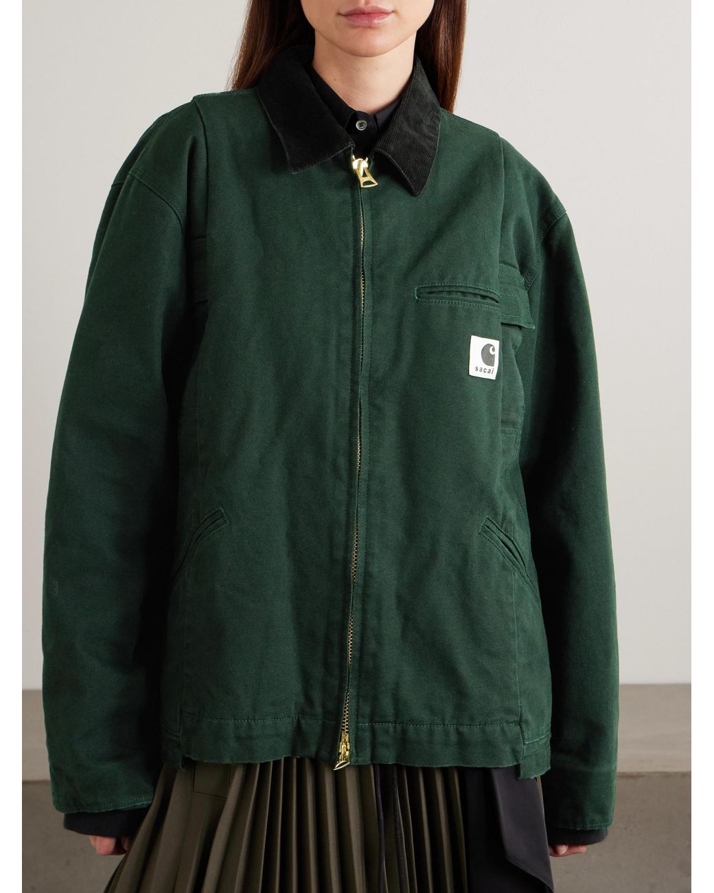 Sacai Black X Carhartt Logo Patch Zip-Up Jacket for men
