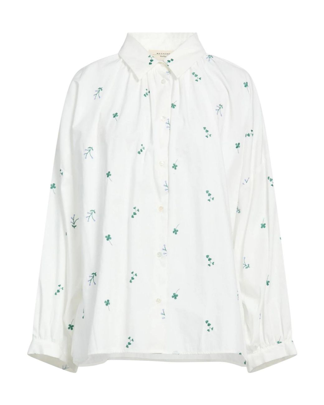 Weekend by Maxmara White Solid Color With Embroidery, Classic Turn-Down Collar, Button