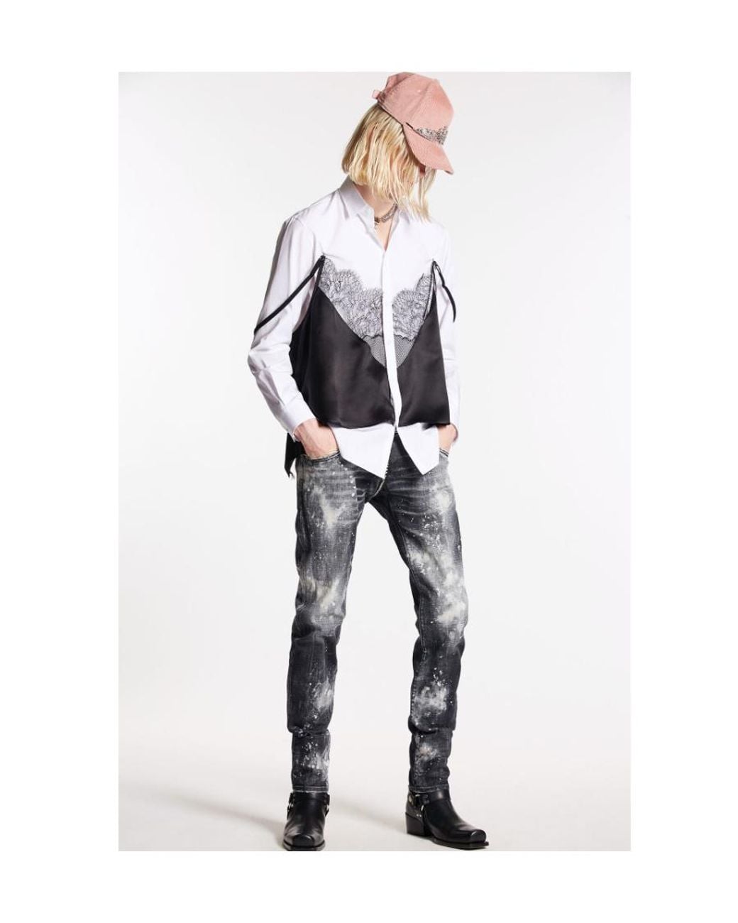 DSquared² Blue Belt-Loop Bleached-Effect Jeans for men