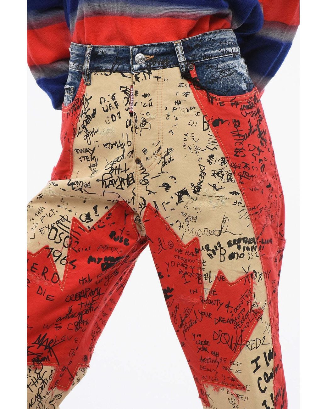 DSquared² Red Kawaii Fit Patchwork Jeans