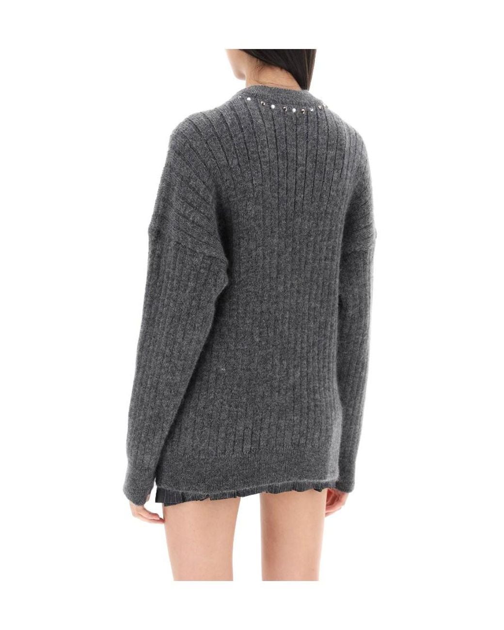 Alessandra Rich Gray Embellished V-Neck Cardigan