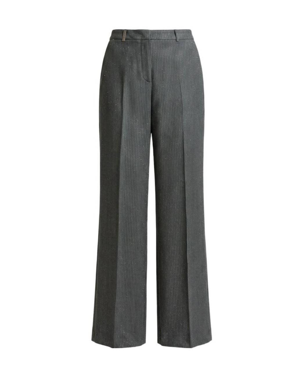 Peserico Gray Ribbed Wide-Leg Pants