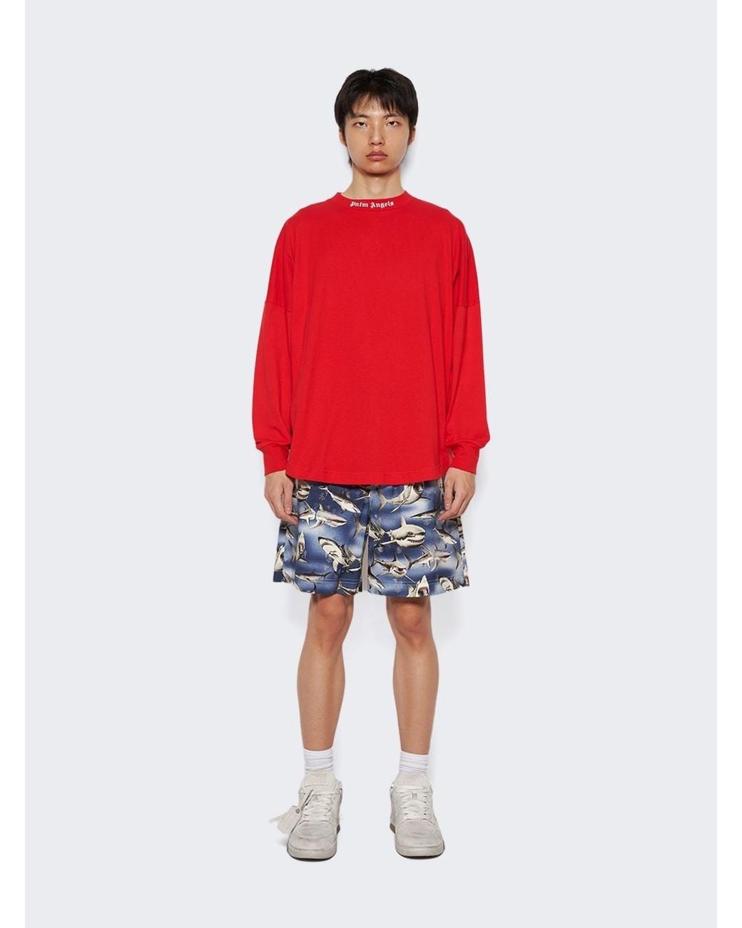 Palm Angels Red Logo-Print Cotton T-Shirt