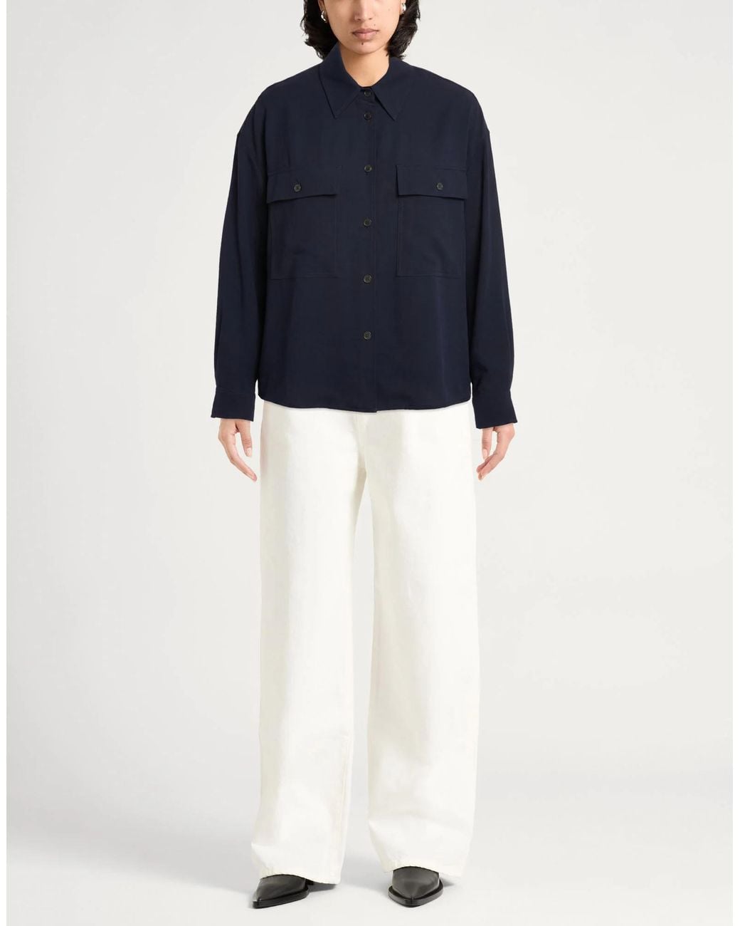 Weekend by Maxmara Blue Solid-Colored Twill Shirt