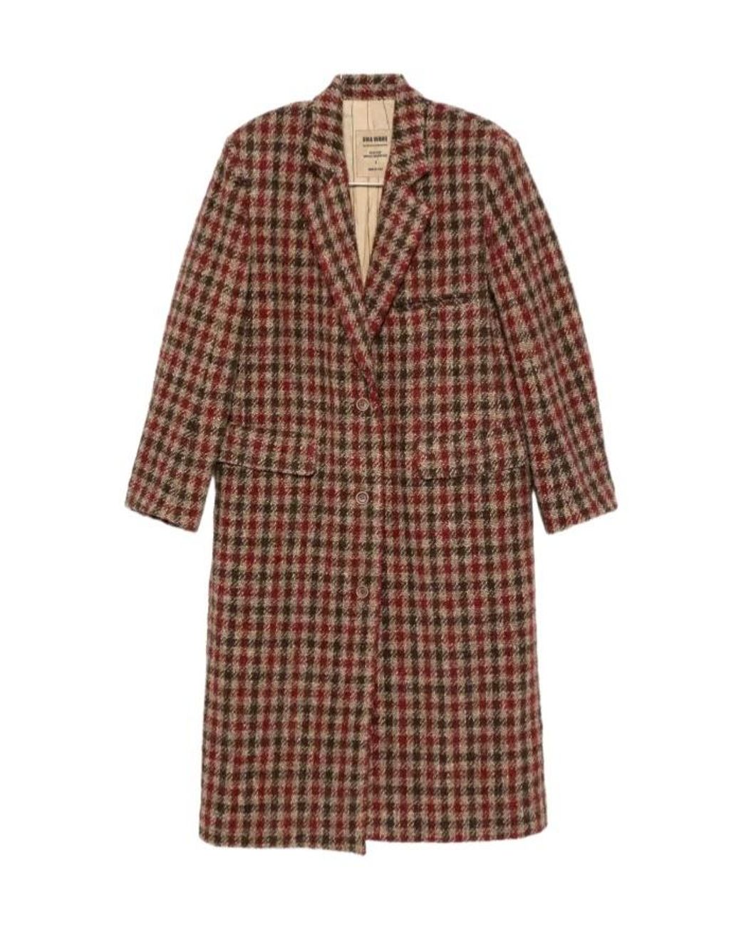 Uma Wang Brown Checked Single-Breasted Coat