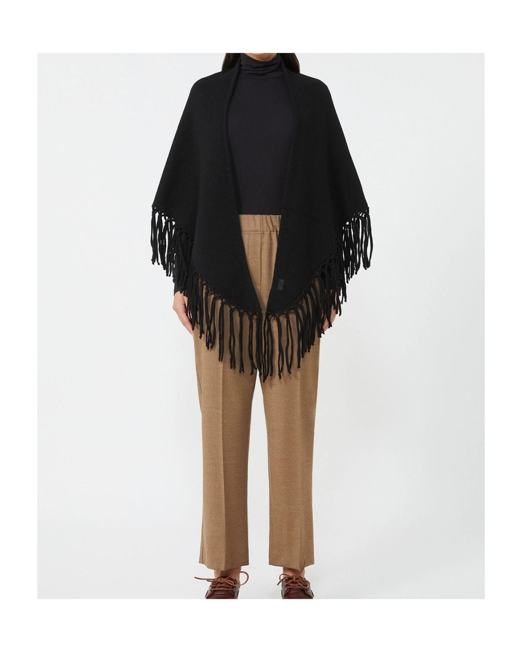Weekend by Maxmara Black Fringed Wool Shawl
