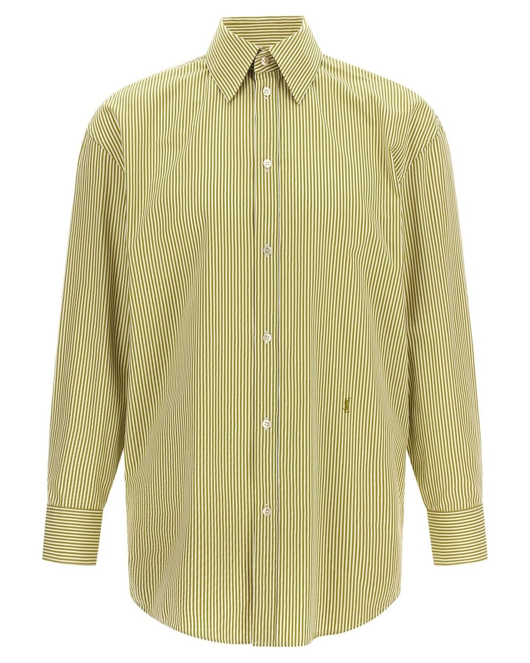 Saint Laurent Natural Cassandre Striped Button-Up Shirt