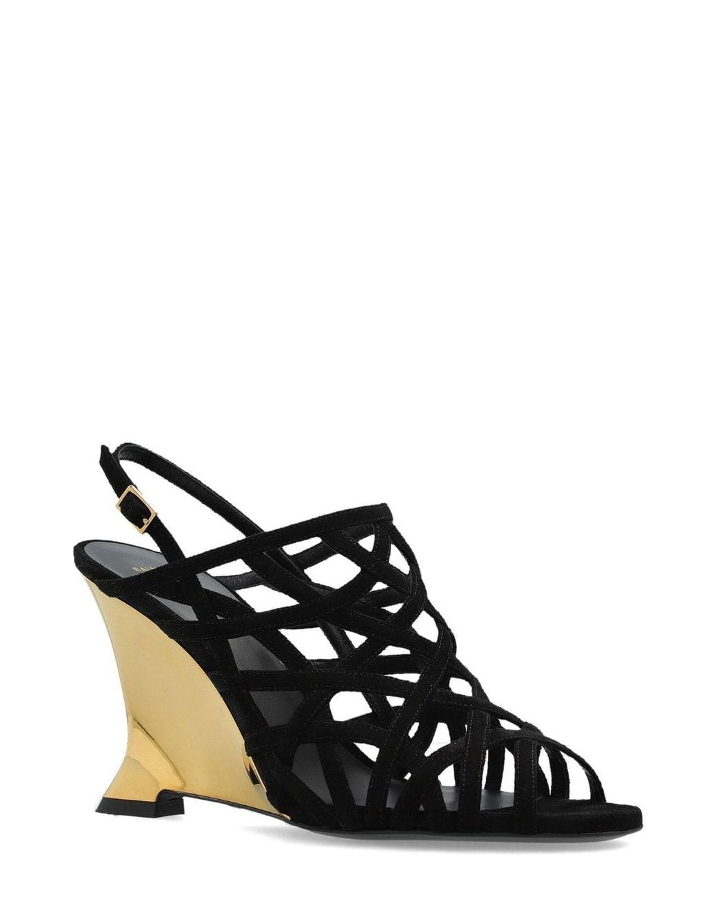 Balmain Black Cutout Wedge Heeled Sandals