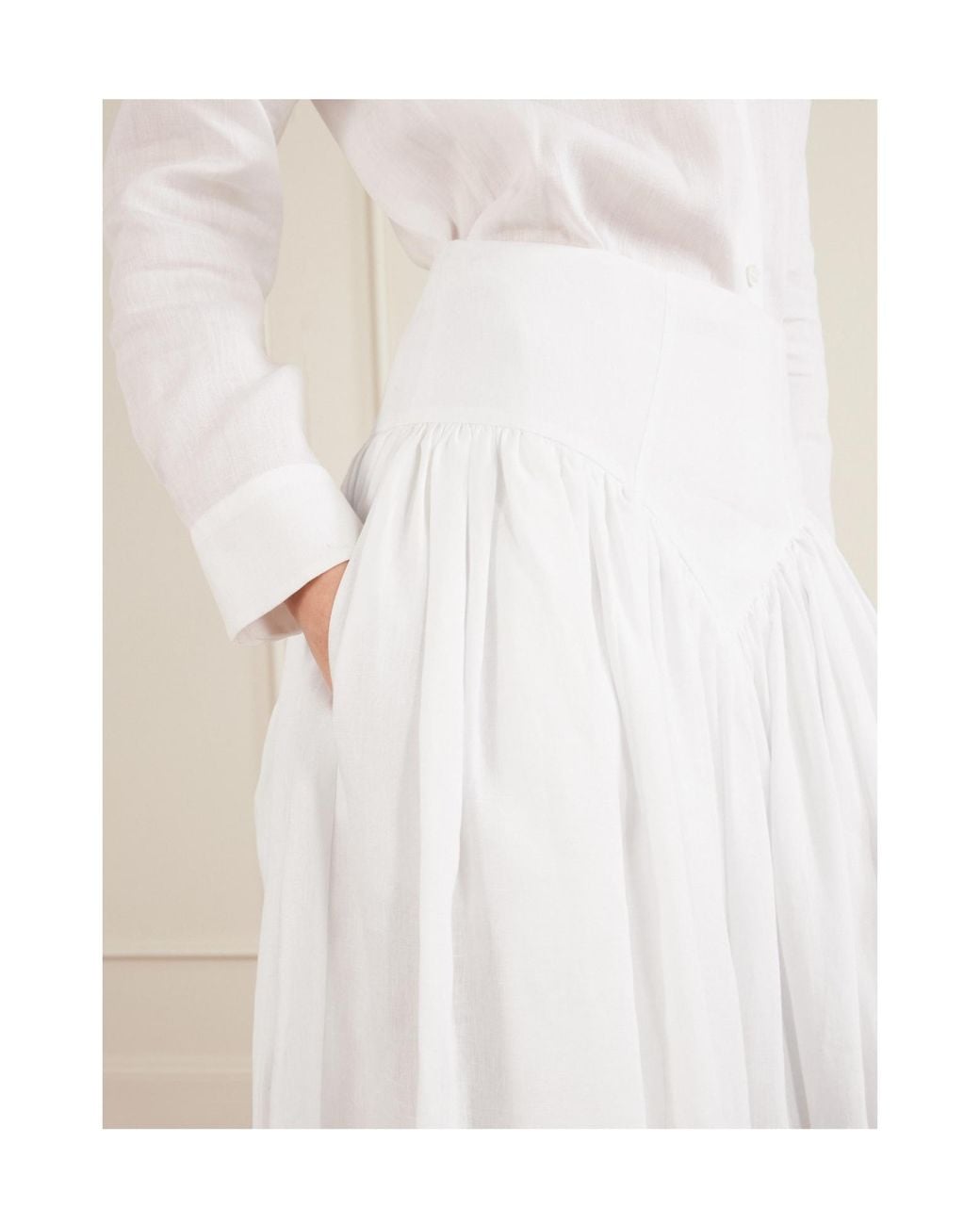 Gabriela Hearst White Juniper Frayed Paneled Linen Midi Skirt