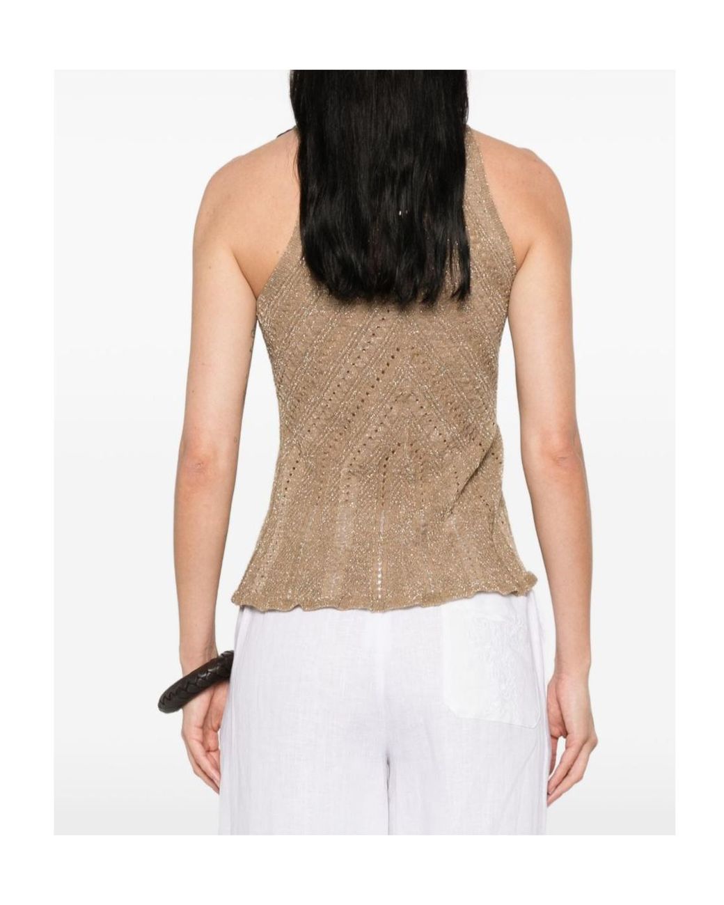 Twinset Natural Openwork Halterneck Knitted Top