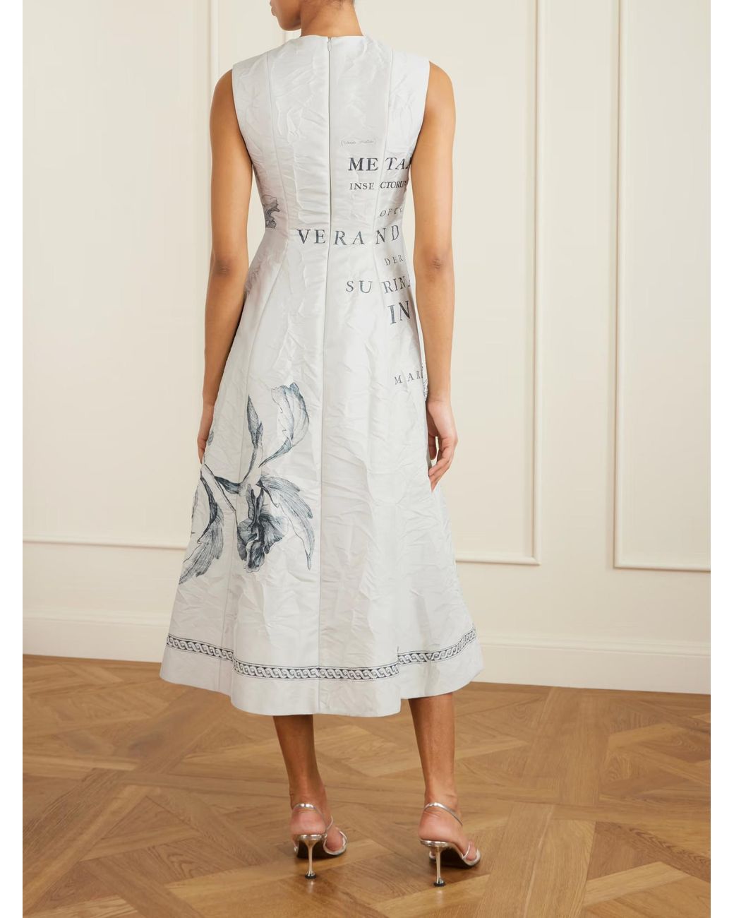 Erdem Blue Printed Satin Twill Midi Dress