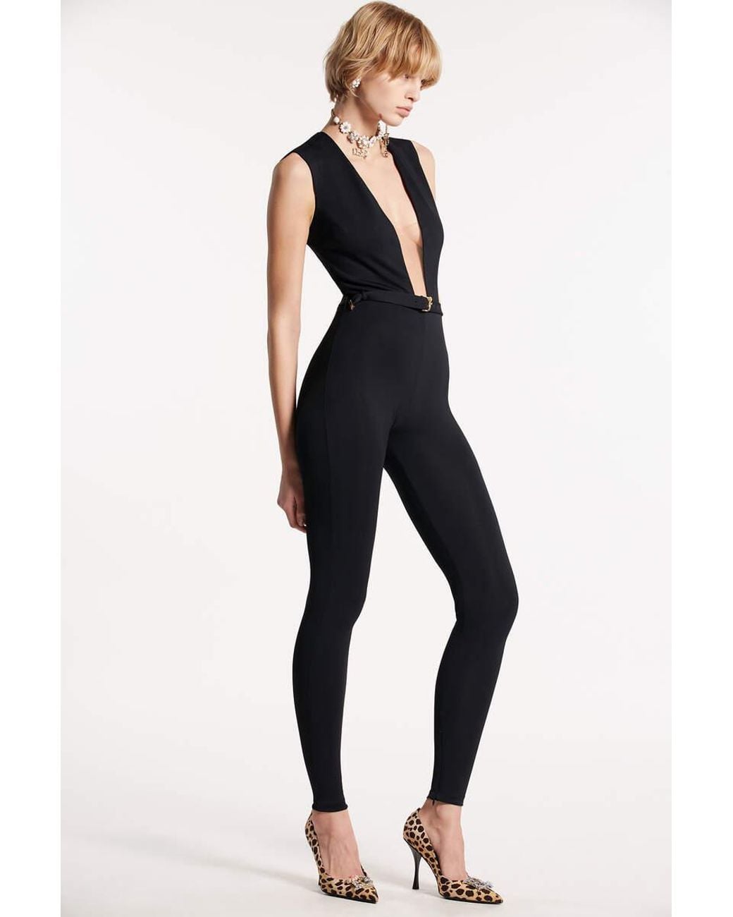 DSquared² Black Plunge-Neck Sleeveless Jumpsuit