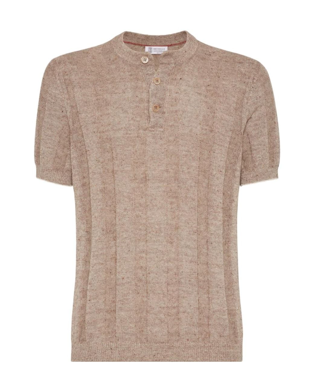 Brunello Cucinelli Brown Henley Collared Knit Polo Shirt for men