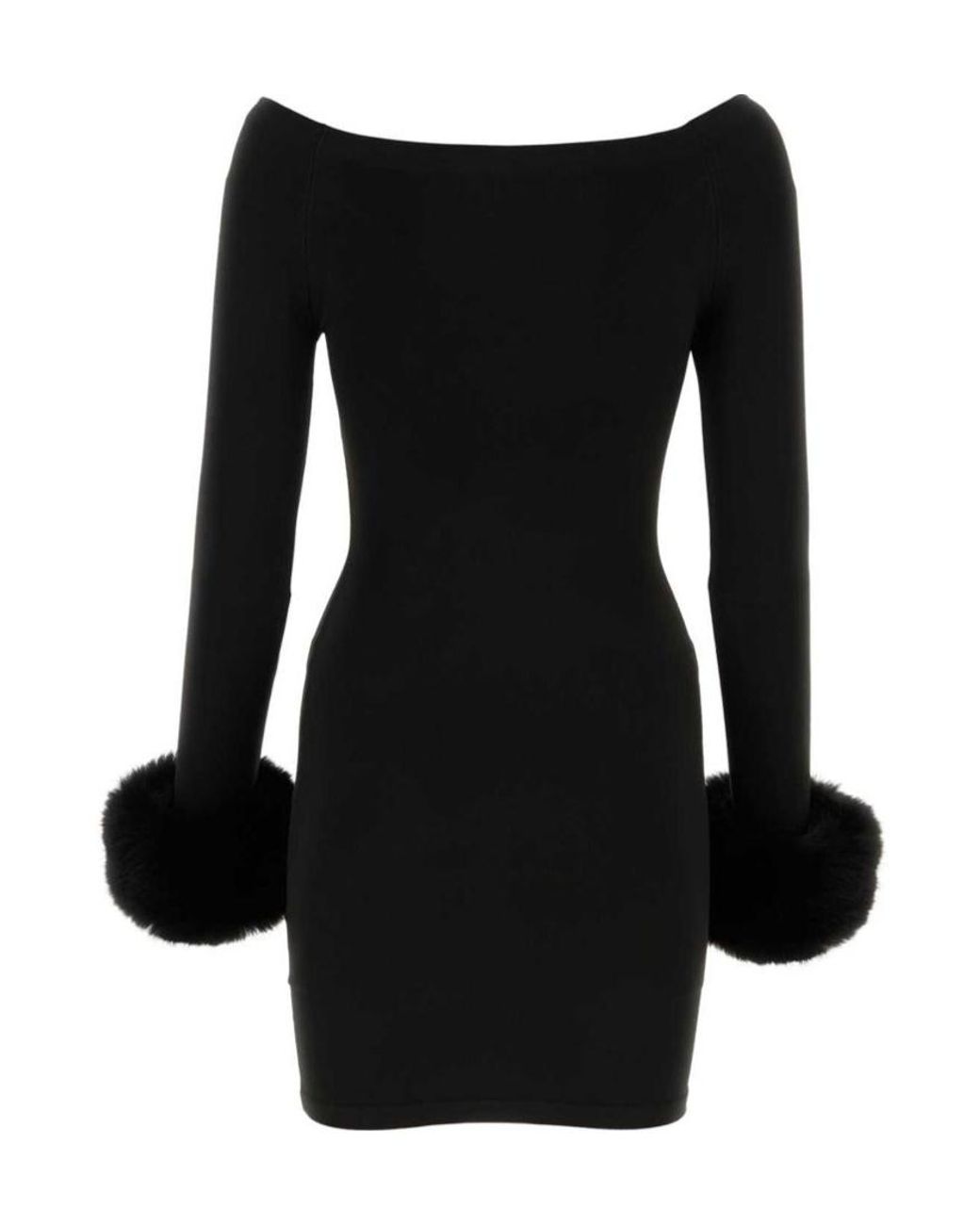 Alexander Wang Black Round Neck Fur Trimmed Dress