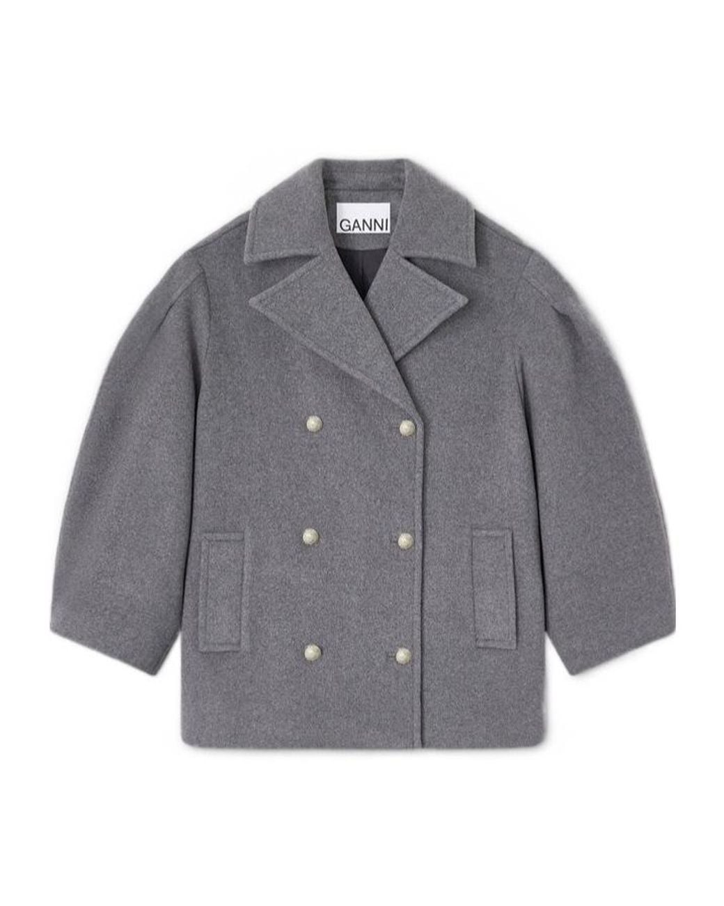Ganni Gray Oversized Midi Peacoat