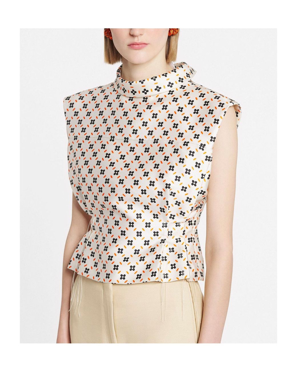 Lanvin White All-Over Printed Sleeveless Top