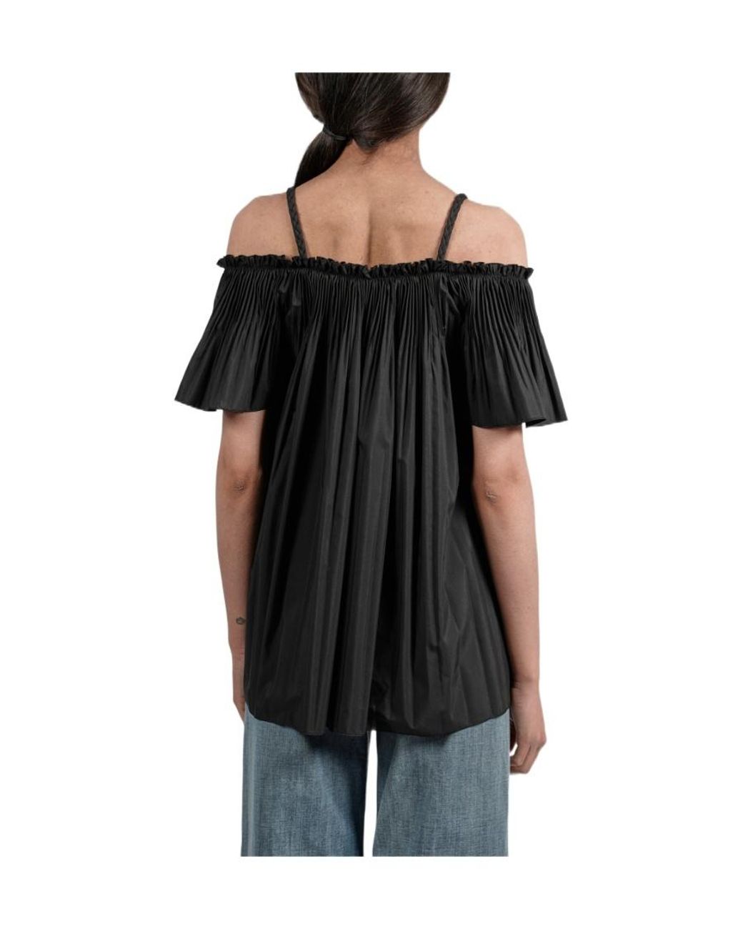 RED Valentino Black Pleated Strapped Top