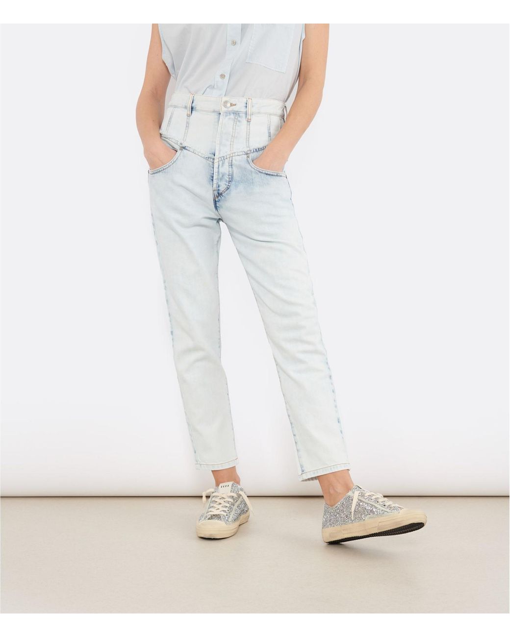 Isabel Marant Blue Oliviani High-Waisted Frayed Jeans