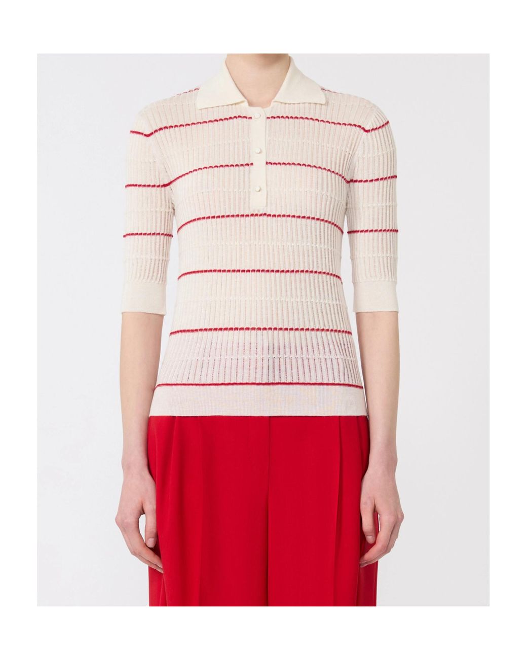 Max Mara White Ribbed Knit Polo Shirt