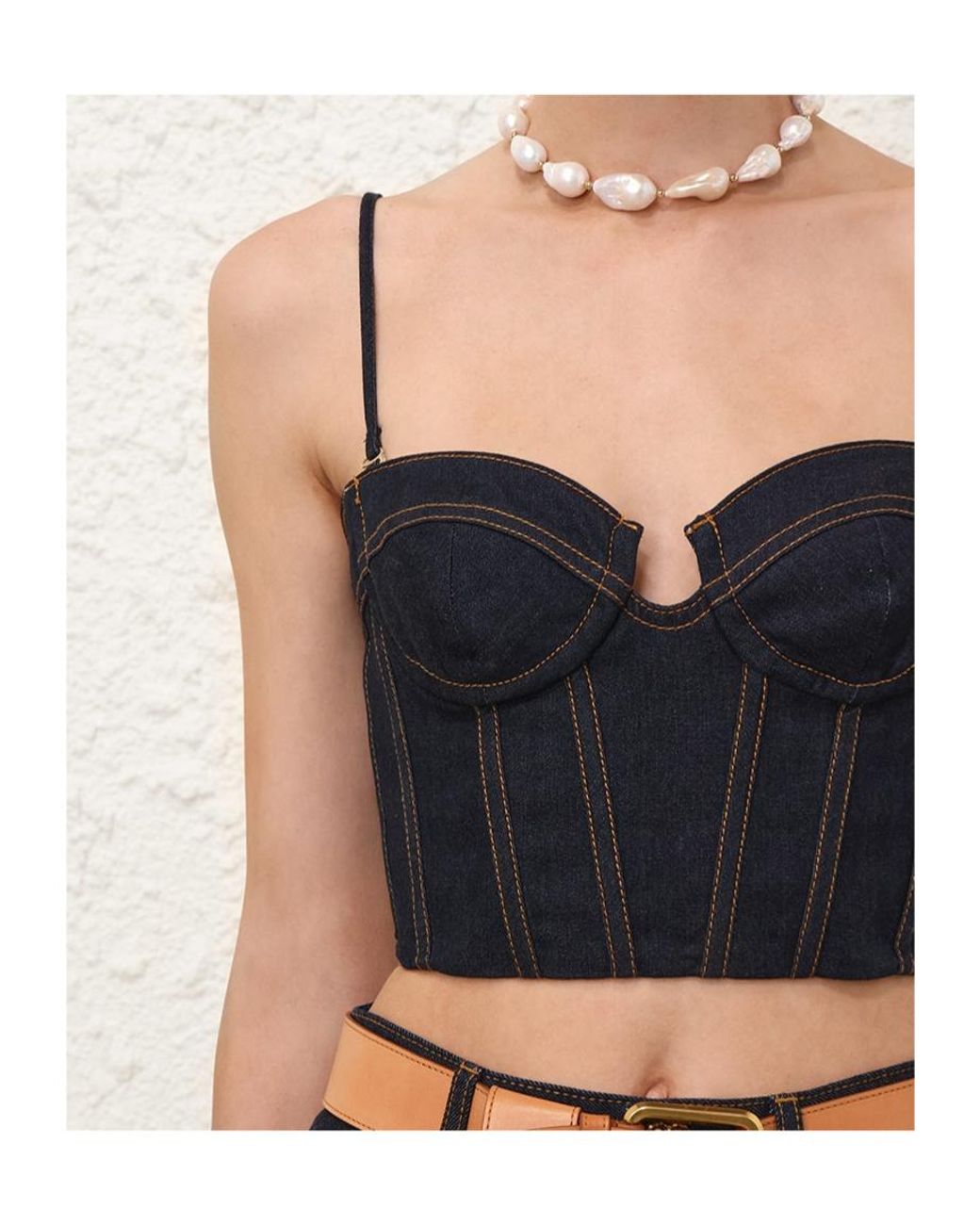 Zimmermann Black Crush Denim Corset Top